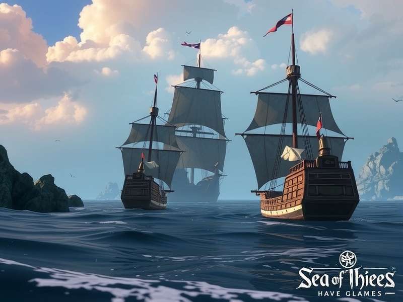 Sunset over a pirate ship with multiple platforms represented