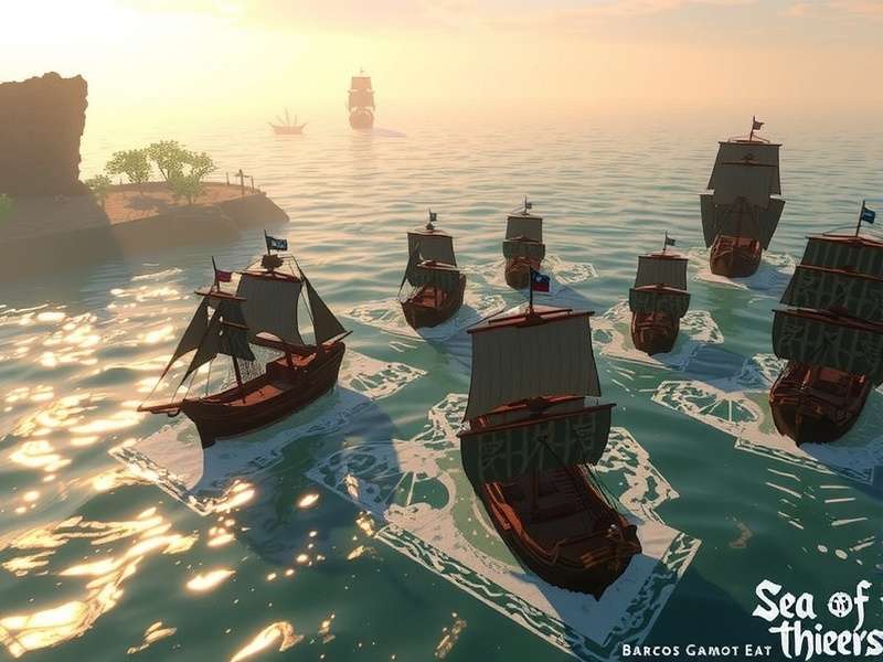 Comparison of Sloop, Brigantine, and Galleon ships sailing together in Sea of Thieves