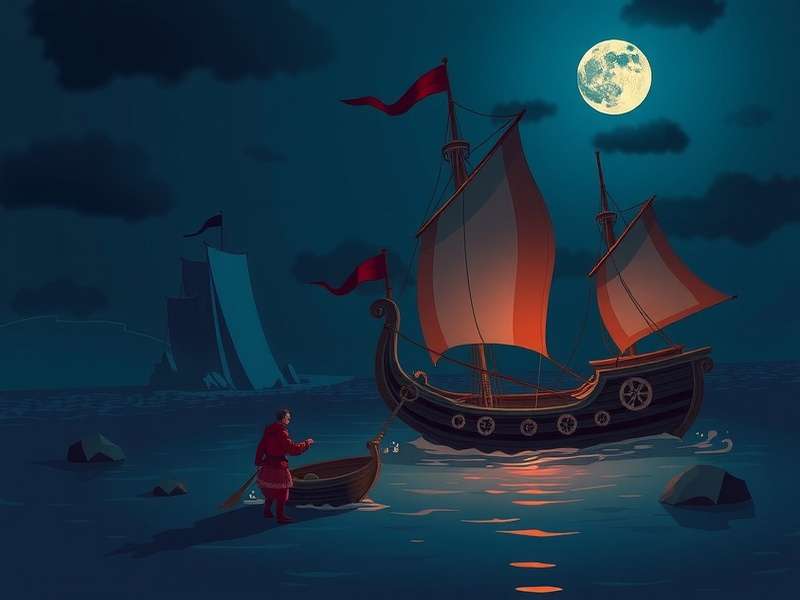 A galleon sailing into a sunset in Sea of Thieves