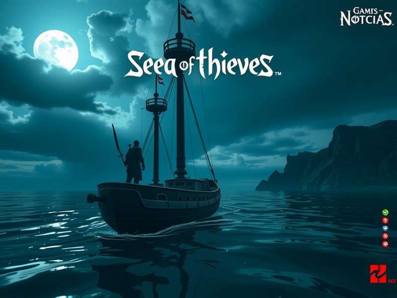 A dramatic scene from Sea of Thieves showing a galleon battling a skeleton ship during a storm