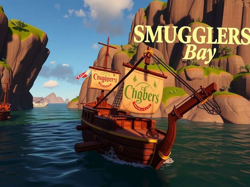 Aerial view of Smugglers Bay island in Sea of Thieves showing the central bay and surrounding cliffs