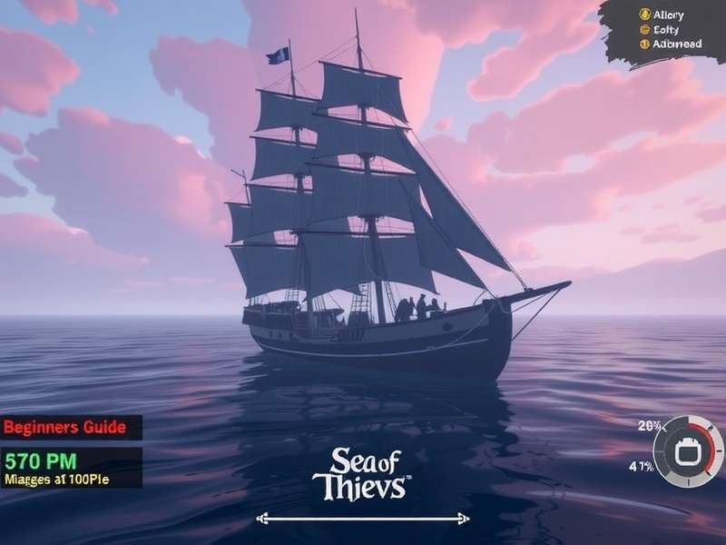 Sea of Thieves 2025 beginner's guide cover image showing a sloop sailing at sunset