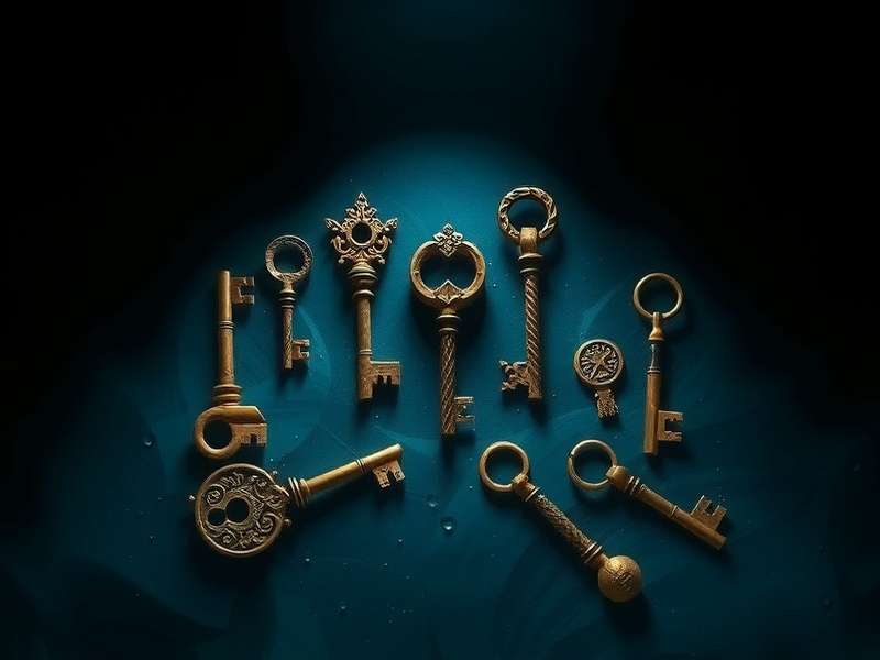 A collection of all vault keys in Sea of Thieves laid out on a wooden table
