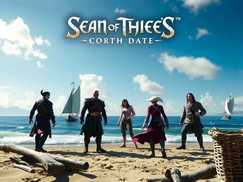 Sea of Thieves PS5 gameplay screenshot showing a sloop sailing into a sunset on PlayStation 5