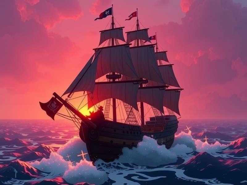 A triumphant Pirate Legend stands aboard their captained ship at sunset in Sea of Thieves