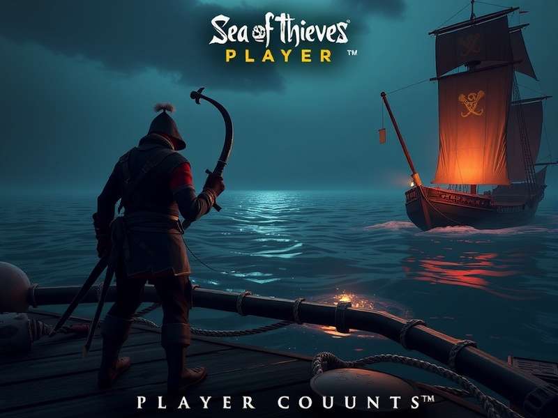 A first-person view from a ship's wheel looking out at a stormy sea and another ship in Sea of Thieves