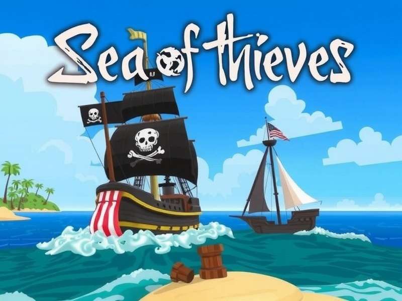 Sea of Thieves pirate ship sailing at sunset