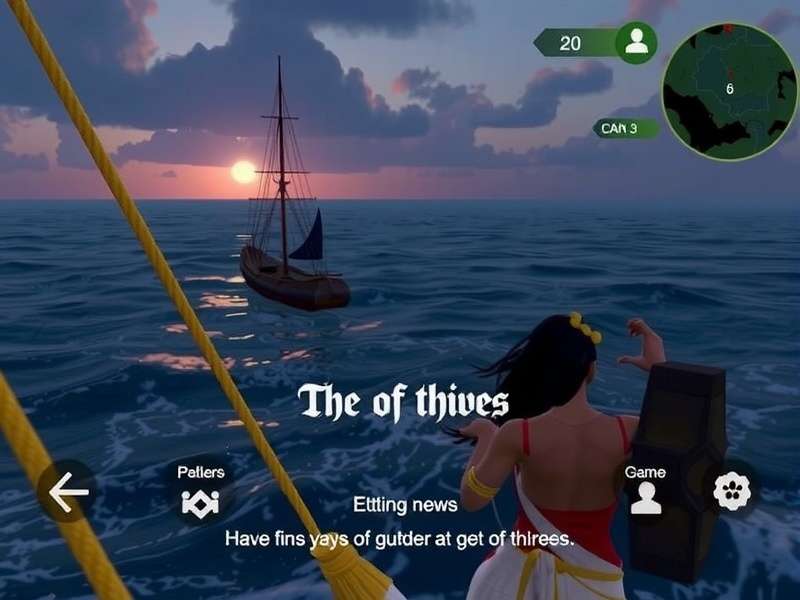 Pirate ship sailing at sunset in Sea of Thieves style