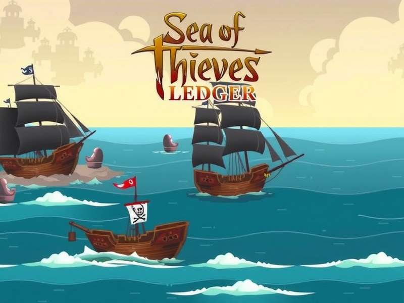 A dramatic scene of a pirate ship sailing at sunset, representing the competitive world of the Sea of Thieves Ledger