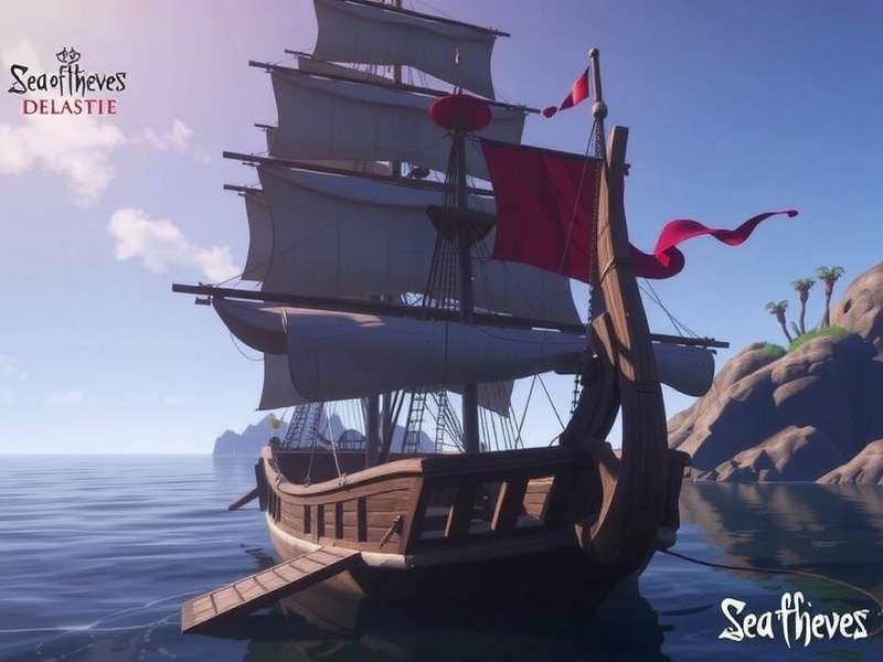 Aerial view of Emplacemennt Ville outpost in Sea of Thieves showing docks, buildings, and ships