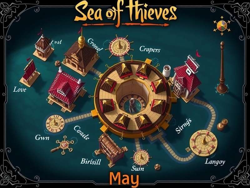 Detailed interactive map of the Sea of Thieves game world showing regions, outposts, and key landmarks