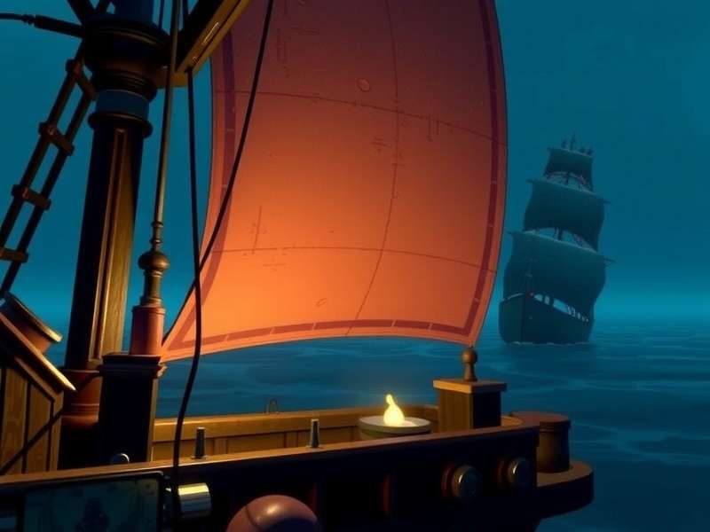 A pirate using a spyglass to watch for other ships on the horizon in Sea of Thieves