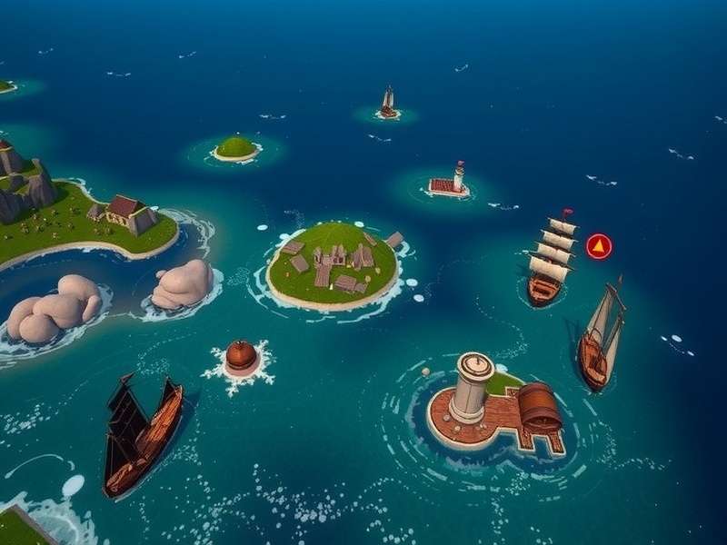 A hidden cove with smuggler barrels and a small ship docked