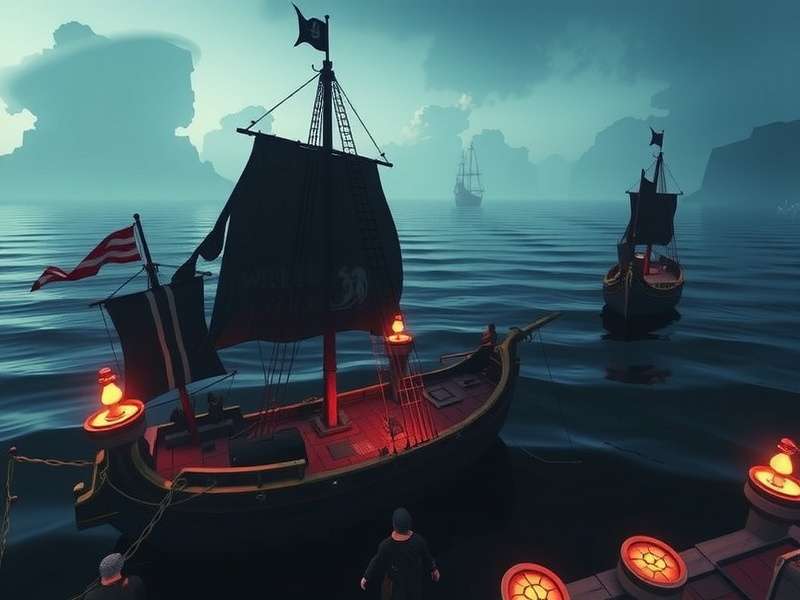 Sea of Thieves gameplay on an ultrawide monitor showing a panoramic view of the ocean and islands