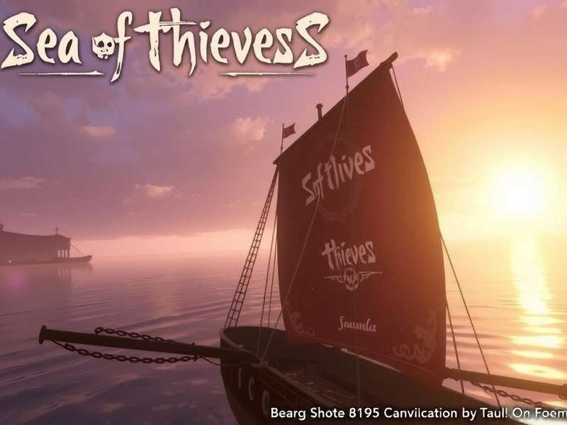 Sea of Thieves PS5 gameplay showing a galleon sailing at sunset with DualSense controller overlay