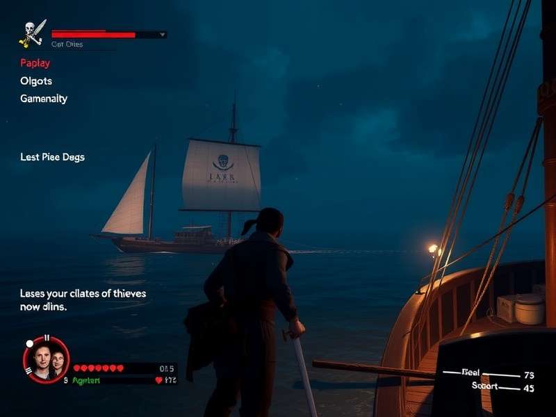 A majestic galleon sailing under a golden sunset in Sea of Thieves, representing the vibrant player community in 2025.