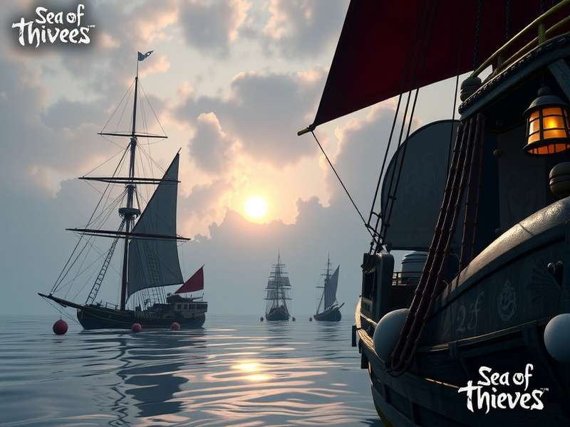 Sea of Thieves PC — A vibrant sunset over the open sea with a galleon silhouette, representing the ultimate pirate adventure on Windows.